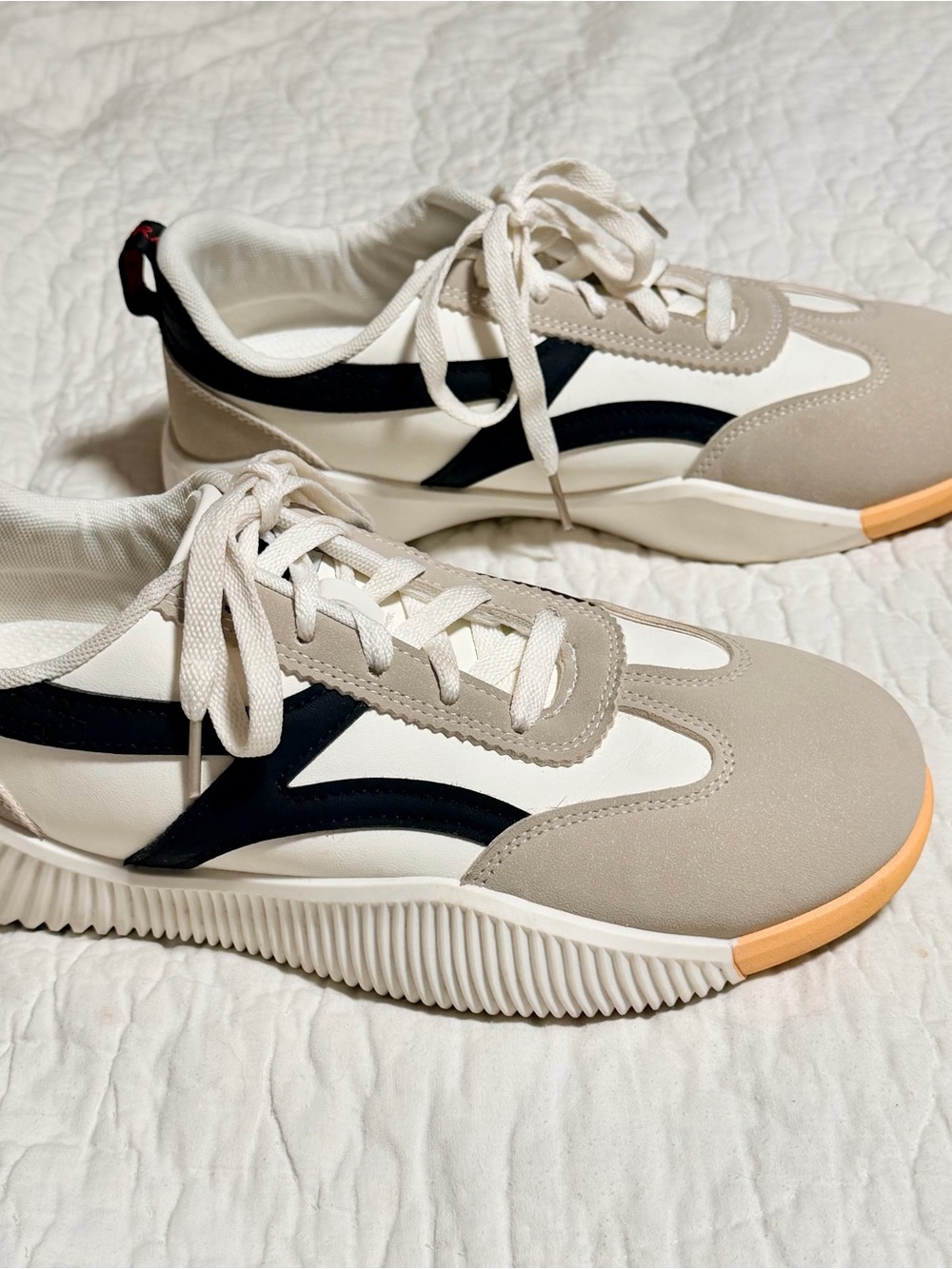 Neutral Multi-Panel Women's Sneakers in Black and Cream